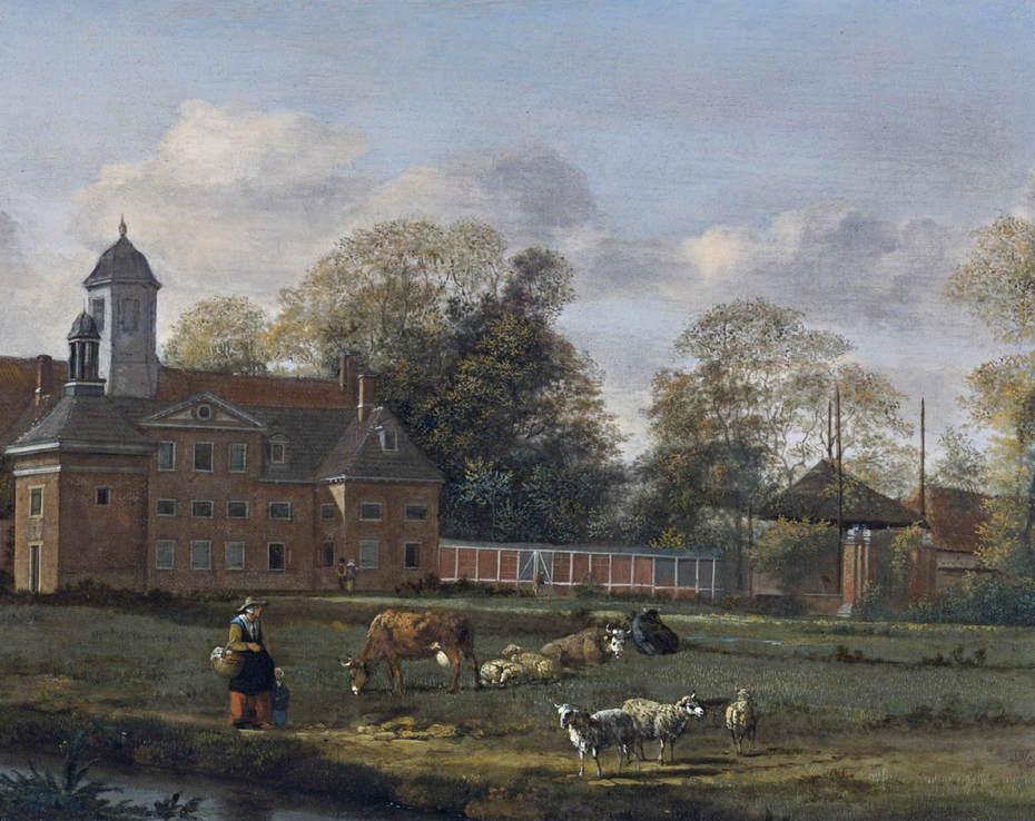 View of Goudestein with a Woman and Child walking beside a Dyke