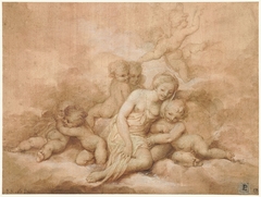 Vrouw met kinderen by Giovanni Francesco Romanelli