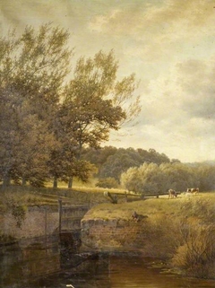 Wooded Landscape With Boy Fishing In A Lock by Henry Cheadle