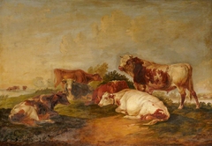 A Bull and Cows in a Landscape by attributed to Thomas Sidney Cooper
