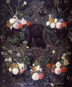 A Garland of Flowers on a Carved Stone Medallion by Daniel Seghers