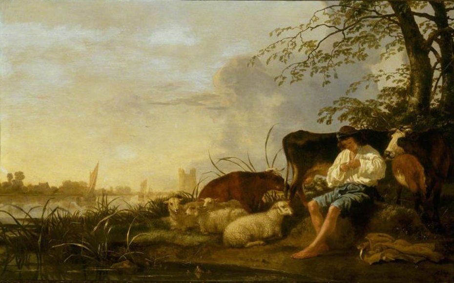 A Peasant Boy with Cattle and Sheep