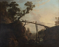 A River Landscape with a Wooden Bridge by George Barret