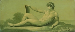 A Set of 16 Monochrome Painted Panels of Mythological Scenes: a Reclining Male Nude by attributed to Biagio Rebecca