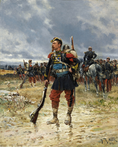 A Soldier with Troops in the Background by Alphonse-Marie-Adolphe de Neuville
