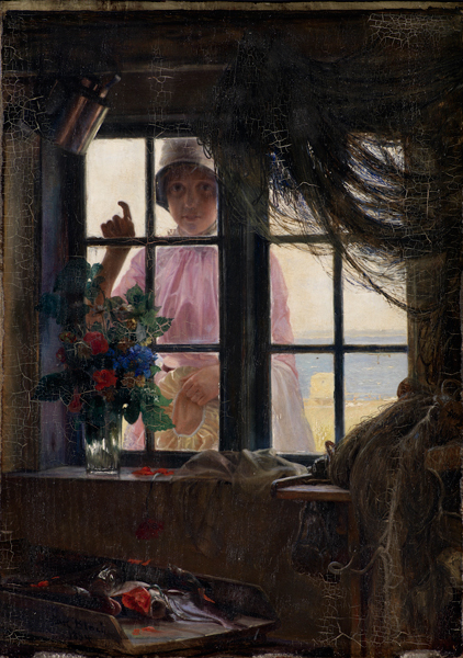 After the Bath. A Young Girl Knocking at the Fisherman's Window