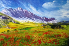 Alpine Landscape with Poppies
