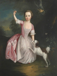 An Unknown Young Girl in Pink with a Dog by Anonymous