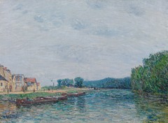 Barques, quai du Pothuis à Pontoise by Gustave Loiseau