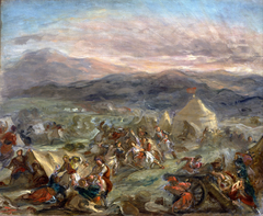 Botzaris Surprises the Turkish Camp and Falls Fatally Wounded by Eugène Delacroix