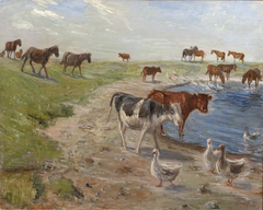 Calves and Geese at a Wateringhole on the Island of Saltholm by Theodor Philipsen