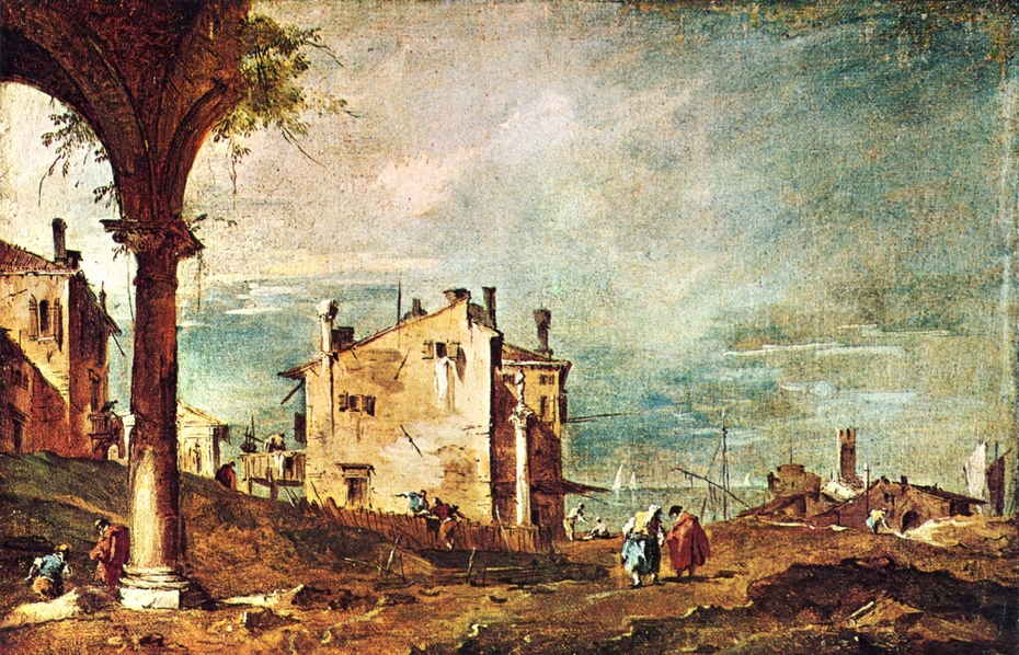 Capriccio: Ruins of an Arch and Farmhouses by a Lagoon