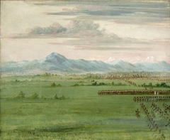 Comanche Warriors, with White Flag, Receiving the Dragoons by George Catlin