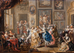 Dancing scene with palace interior by Johann Georg Platzer