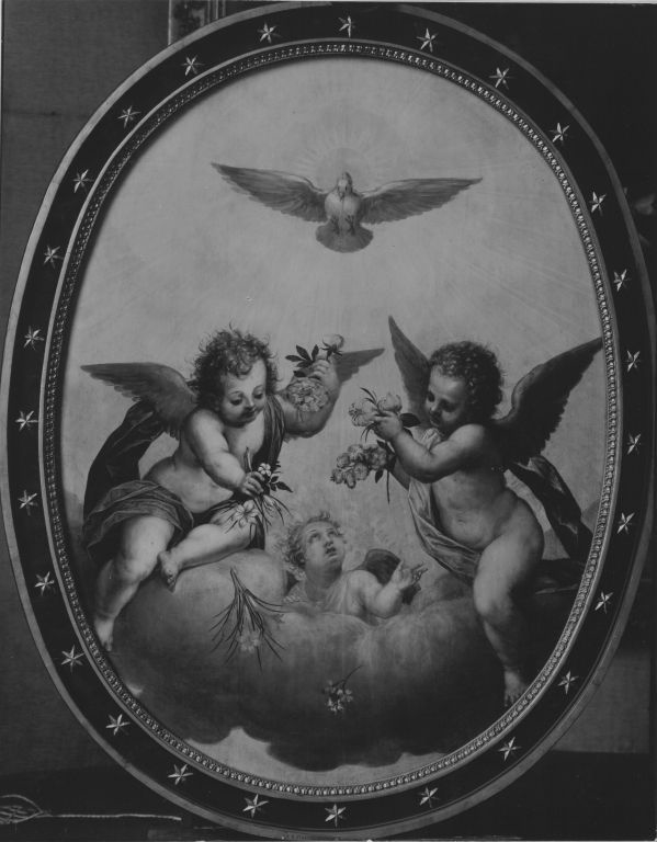 Die Taube des Heiligen Geistes mit blumenstreuenden Engeln (und Werkstatt)