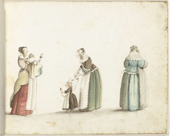 Drie staande vrouwen en twee kinderen by Gesina ter Borch