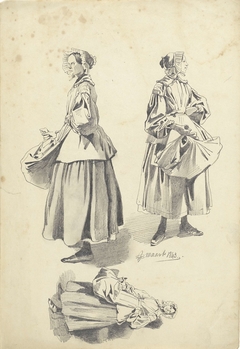 Drie studies van een staande vrouw by Pieter van Loon