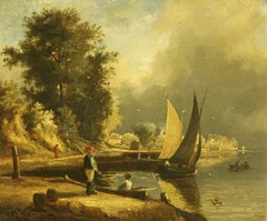 Figures by a River by manner of George Vincent