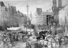 Fronleichnamsprozession auf dem Marienplatz in München by Ludwig von Hagn