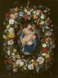 Garland with the Virgin, the Christ Child and two Angels