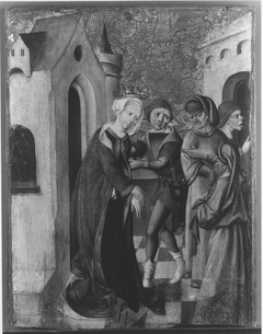 Gefangennahme der hl. Barbara (?) Rückseite: Muttergottes mit Kind und hl. Katharina by Schwäbisch um 1480