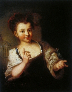 Girl with a parrot. by Jean-Baptiste Santerre