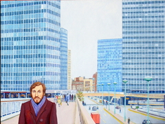 ‘Glories of modern architecture: London Wall in the 1970s’, (2013) Oil on linen, 76.3 x 101.7 cm by john albert walker