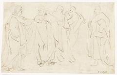Groep staande mannen in toga's by Peter Paul Rubens