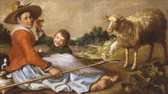 Herderin met kind in een landschap