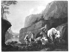 Hirten mit Tieren am Wasser by Johann Heinrich Roos