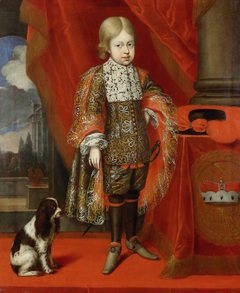 Kaiser Joseph I. (1678-1711) im Alter von sechs Jahren mit einem Hund, in ganzer Figur by Benjamin Block