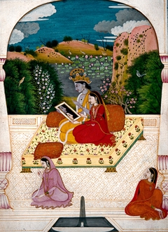Krishna and Radha looking into a mirror. by Anonymous