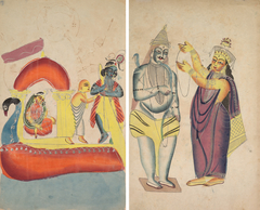 Krishna Ferrying Radha Across the Yamuna River (recto); Parivati Placing a Wedding Garland on Shiva (verso)