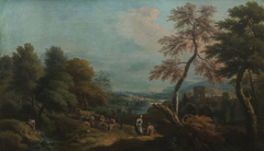 Landscape with Cattle and a Woman Speaking to a Seated Man by Marco Ricci
