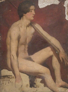 Life Study of a Seated Male Nude Holding a Staff by William McTaggart