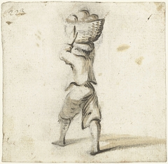 Man met een grote mand op zijn hoofd, van achteren by Harmen ter Borch