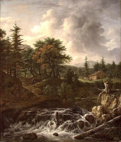 Mountainous landscape with waterfall, after Jacob van Ruisdael by Johan Christian Dahl