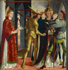 Papst Sixtus II. nimmt Abschied vom hl. Laurentius by Michael Pacher