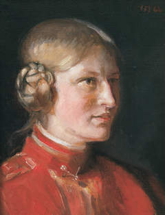 Portrait of a Young Girl in Red Dress by Michael Peter Ancher