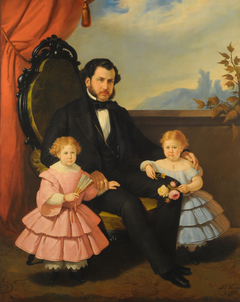 Portrait of man and children by Baldassare Verazzi