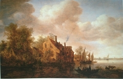 River Landscape with Houses on the Left Bank