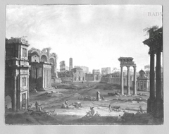 Römische Forum, im Hintergrund das Kolosseum