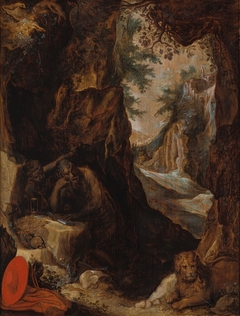 Saint Jerome in a Landscape with a Cave by anonymous painter