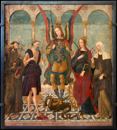 Saint Michel entre saint François, saint Jérôme, sainte Catherine et sainte Brigitte de Suède by Alesso di Benozzo