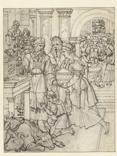Samuel en zijn ouders voor de hogepriester Eli by Dirck Pietersz. Crabeth