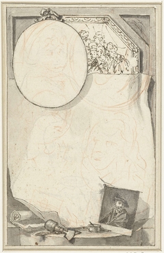 Schetsen voor portretten van Gerbrand van den Eeckhout en de gebroeders Jacques en Wallerant Vaillant by Jacob Houbraken