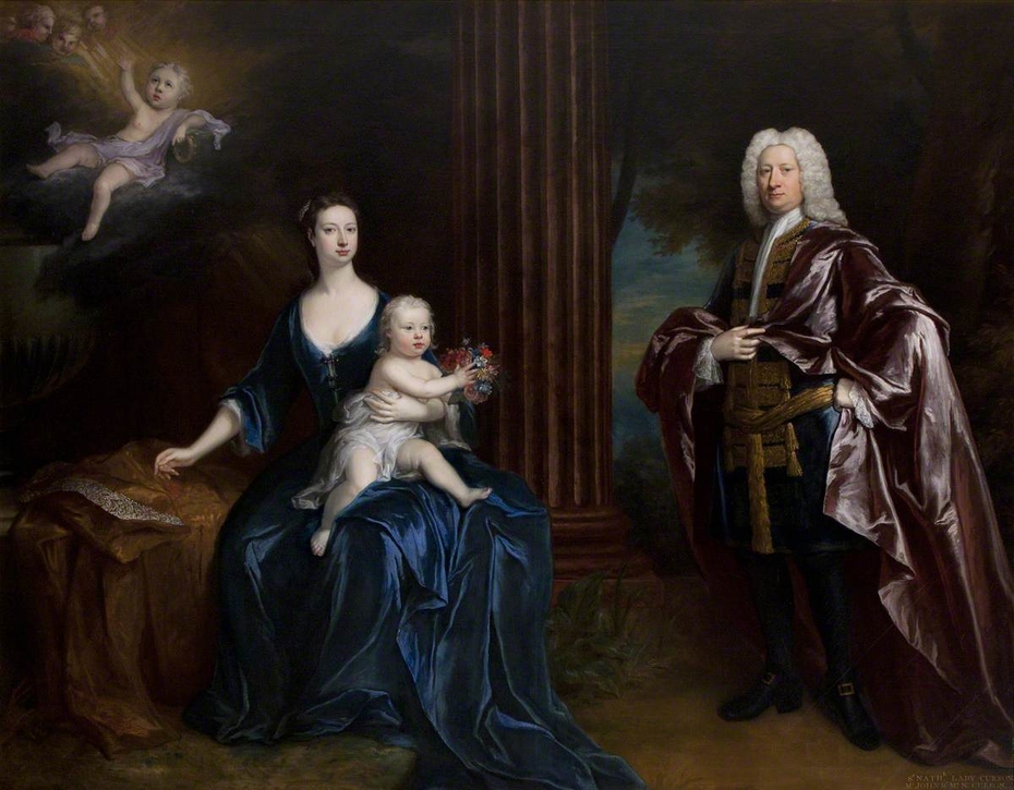 Sir Nathaniel Curzon, 4th Baronet Curzon (1676-1758) with his Wife, Mary Assheton, Lady Curzon (1695-1776) and their Son Nathaniel, later Nathaniel Curzon, 1st Baron Scarsdale (1726-1804) with their D