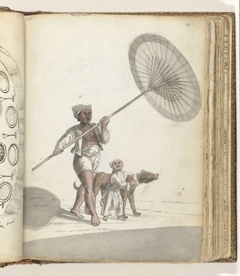 Slave with an Indonesian Parasol (pajoeng), Child and Dog by Jan Brandes