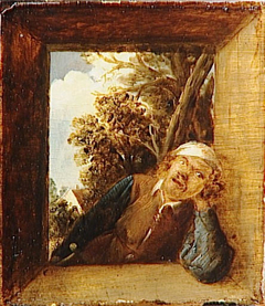 Smoker in the Opening of a Rustic Window