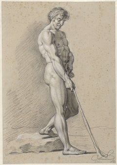 Staand mannelijk naakt met kolfstok by Jan Ekels II